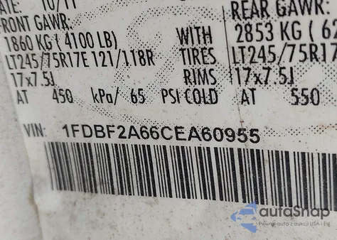 2012 Ford F-250 Xl from USA, damaged, VIN 1FDBF2A66CEA60955